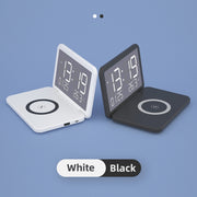 SY-118 15W Superficie a specchio pieghevole Calendario da tavolo perpetuo Caricabatterie wireless con sveglia e funzione regolabile di luminosità a tre livelli, SY-118 Black, SY-118 White