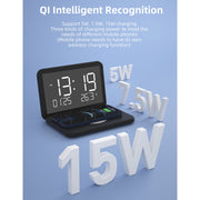 SY-118 15W Superficie a specchio pieghevole Calendario da tavolo perpetuo Caricabatterie wireless con sveglia e funzione regolabile di luminosità a tre livelli, SY-118 Black, SY-118 White