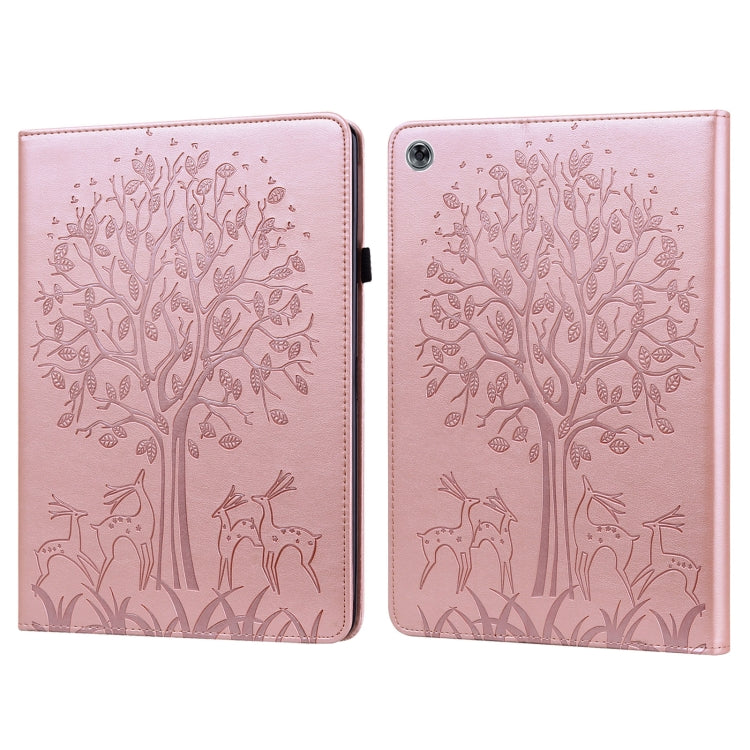 Custodia in pelle PU a vibrazione orizzontale con stampa pressata con motivo ad albero e cervo con supporto e slot per schede, For Huawei MediaPad M5 lite, For Huawei MatePad Pro 10.8 2021, For Huawei MatePad 11 2021, For Huawei MediaPad T3 10