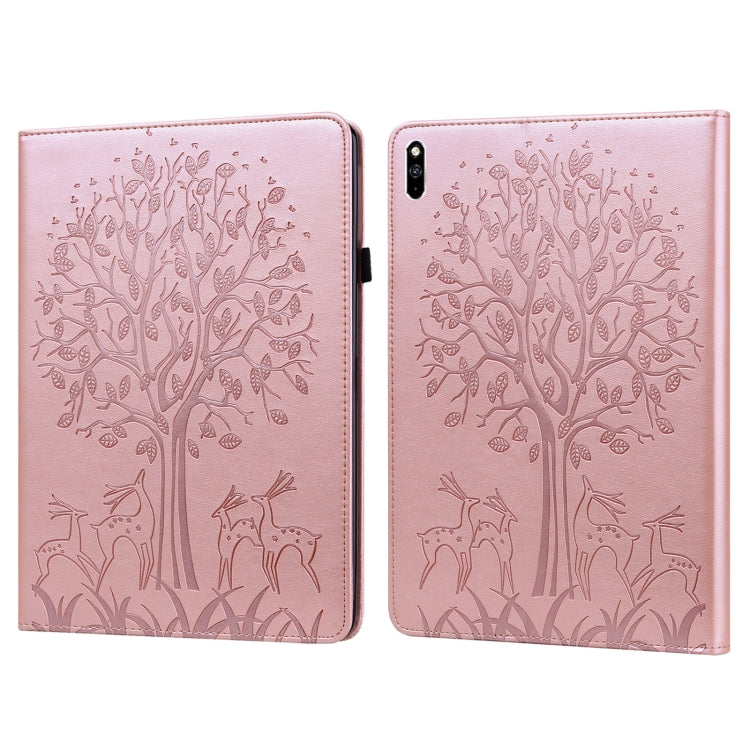 Custodia in pelle PU a vibrazione orizzontale con stampa pressata con motivo ad albero e cervo con supporto e slot per schede, For Huawei MediaPad M5 lite, For Huawei MatePad Pro 10.8 2021, For Huawei MatePad 11 2021, For Huawei MediaPad T3 10