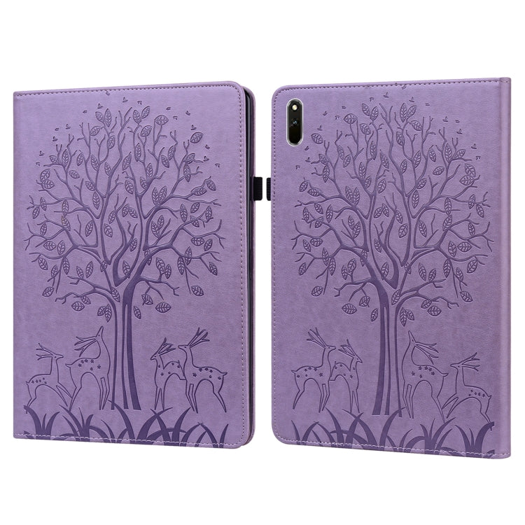 Custodia in pelle PU a vibrazione orizzontale con stampa pressata con motivo ad albero e cervo con supporto e slot per schede, For Huawei MediaPad M5 lite, For Huawei MatePad Pro 10.8 2021, For Huawei MatePad 11 2021, For Huawei MediaPad T3 10
