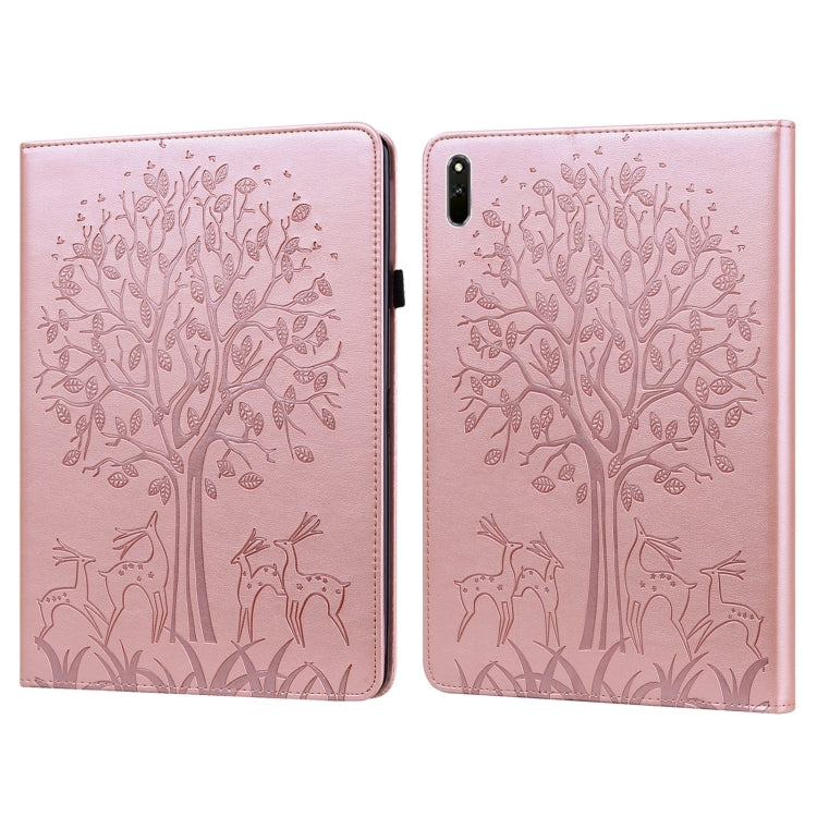 Custodia in pelle PU a vibrazione orizzontale con stampa pressata con motivo ad albero e cervo con supporto e slot per schede, For Huawei MediaPad M5 lite, For Huawei MatePad Pro 10.8 2021, For Huawei MatePad 11 2021, For Huawei MediaPad T3 10