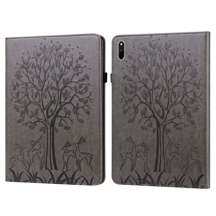 Custodia in pelle PU a vibrazione orizzontale con stampa pressata con motivo ad albero e cervo con supporto e slot per schede, For Huawei MediaPad M5 lite, For Huawei MatePad Pro 10.8 2021, For Huawei MatePad 11 2021, For Huawei MediaPad T3 10