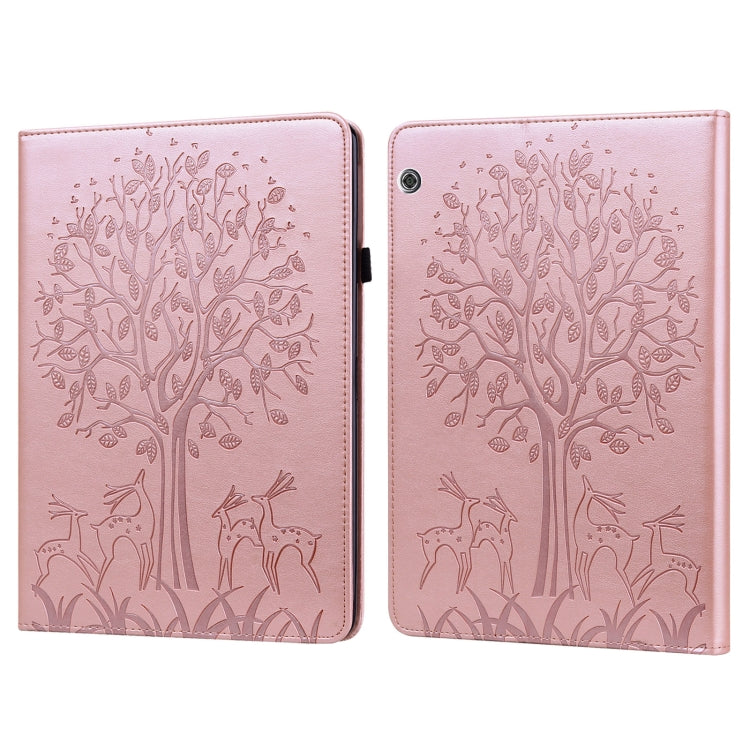 Custodia in pelle PU a vibrazione orizzontale con stampa pressata con motivo ad albero e cervo con supporto e slot per schede, For Huawei MediaPad T5, For Lenovo Tab M8 8505X 8.0, For Lenovo M10 Plus / M10 FHD REL, For Lenovo M10 TB-X505L