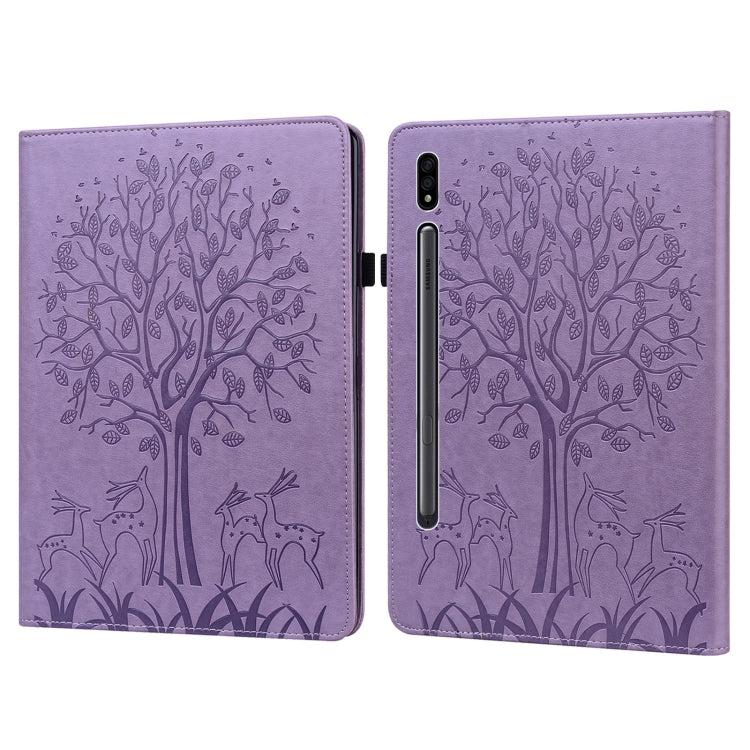 Custodia in pelle PU a vibrazione orizzontale con stampa pressata con motivo ad albero e cervo con supporto e slot per schede, For Samsung Galaxy Tab S2 9.7, For Samsung Galaxy Tab A 8.0 2019, For Samsung Galaxy Tab S8 / Galaxy Tab S7 SM-T870          ...