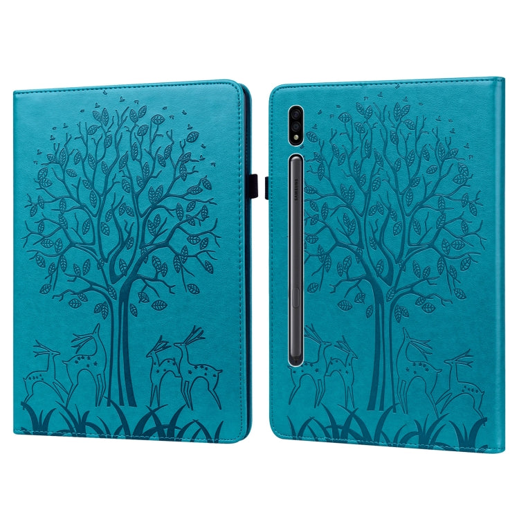 Custodia in pelle PU a vibrazione orizzontale con stampa pressata con motivo ad albero e cervo con supporto e slot per schede, For Samsung Galaxy Tab S2 9.7, For Samsung Galaxy Tab A 8.0 2019, For Samsung Galaxy Tab S8 / Galaxy Tab S7 SM-T870          ...