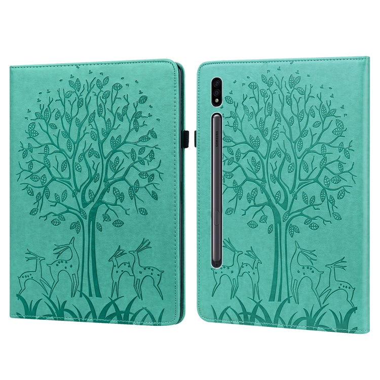 Custodia in pelle PU a vibrazione orizzontale con stampa pressata con motivo ad albero e cervo con supporto e slot per schede, For Samsung Galaxy Tab S2 9.7, For Samsung Galaxy Tab A 8.0 2019, For Samsung Galaxy Tab S8 / Galaxy Tab S7 SM-T870          ...
