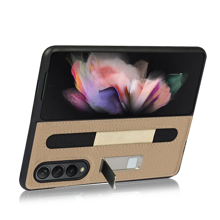 Custodia protettiva in pelle con texture Litchi con supporto e slot per penna, For Samsung Galaxy Z Fold3 5G