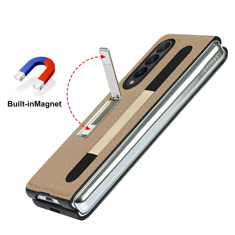 Custodia protettiva in pelle con texture Litchi con supporto e slot per penna, For Samsung Galaxy Z Fold3 5G