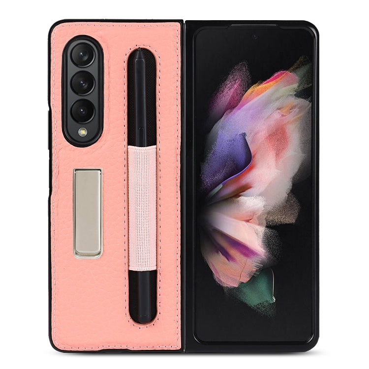 Custodia protettiva in pelle con texture Litchi con supporto e slot per penna, For Samsung Galaxy Z Fold3 5G