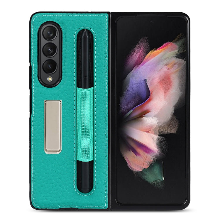 Custodia protettiva in pelle con texture Litchi con supporto e slot per penna, For Samsung Galaxy Z Fold3 5G