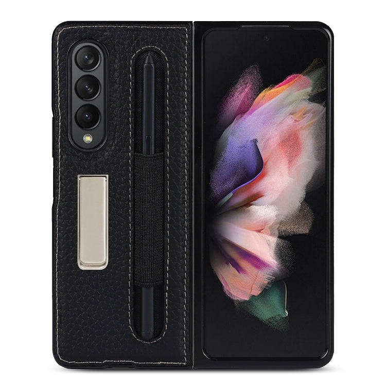 Custodia protettiva in pelle con texture Litchi con supporto e slot per penna, For Samsung Galaxy Z Fold3 5G