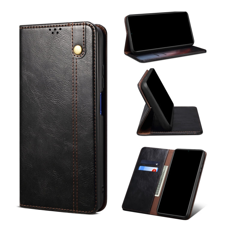 Custodia in pelle a vibrazione orizzontale con texture Crazy Horse cerata semplice con slot per schede e supporto, For OPPO Realme C21Y