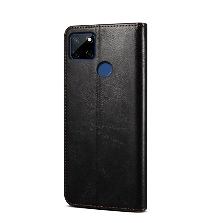 Custodia in pelle a vibrazione orizzontale con texture Crazy Horse cerata semplice con slot per schede e supporto, For OPPO Realme C21Y