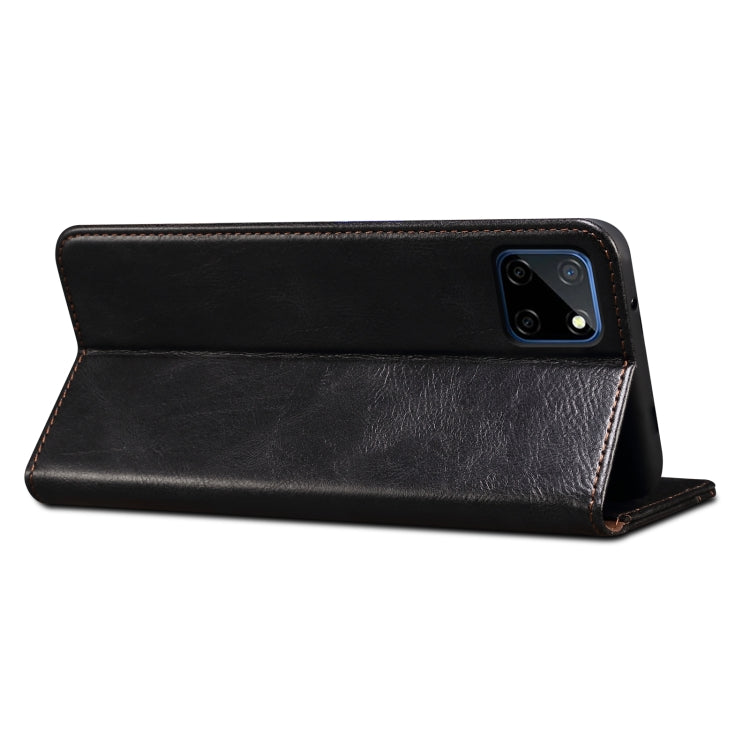 Custodia in pelle a vibrazione orizzontale con texture Crazy Horse cerata semplice con slot per schede e supporto, For OPPO Realme C21Y