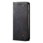 Custodia in pelle a conchiglia orizzontale in stile casual con texture denim con supporto, slot per schede e portafoglio, For OPPO Realme C21Y
