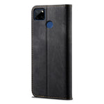 Custodia in pelle a conchiglia orizzontale in stile casual con texture denim con supporto, slot per schede e portafoglio, For OPPO Realme C21Y