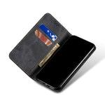 Custodia in pelle a conchiglia orizzontale in stile casual con texture denim con supporto, slot per schede e portafoglio, For OPPO Realme C21Y