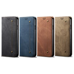 Custodia in pelle a conchiglia orizzontale in stile casual con texture denim con supporto, slot per schede e portafoglio, For OPPO Realme C21Y