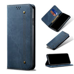 Custodia in pelle a conchiglia orizzontale in stile casual con texture denim con supporto, slot per schede e portafoglio, For OPPO Realme C21Y