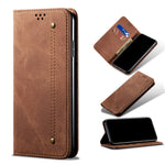 Custodia in pelle a conchiglia orizzontale in stile casual con texture denim con supporto, slot per schede e portafoglio, For OPPO Realme C21Y