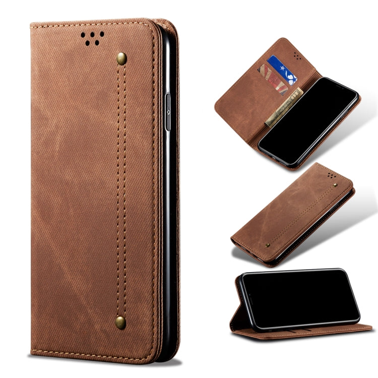 Custodia in pelle a conchiglia orizzontale in stile casual con texture denim con supporto, slot per schede e portafoglio, For OPPO Realme C21Y