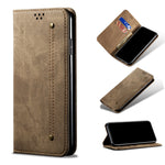 Custodia in pelle a conchiglia orizzontale in stile casual con texture denim con supporto, slot per schede e portafoglio, For OPPO Realme C21Y