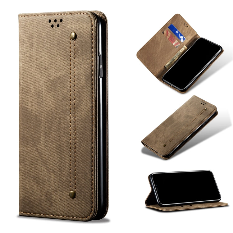 Custodia in pelle a conchiglia orizzontale in stile casual con texture denim con supporto, slot per schede e portafoglio, For OPPO Realme C21Y
