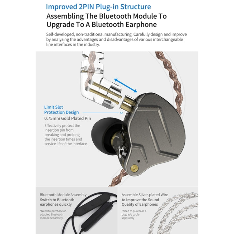 Auricolare cablato KZ ZSN Pro Ring Iron Hybrid Drive in metallo,, ZSN Standard Version(Grey), ZSN Standard Version(Blue), ZSN Standard Version(Purple), ZSN Mic Version(Grey), ZSN Mic Version(Blue), ZSN Mic Version(Purple)