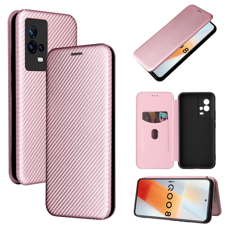 Struttura in fibra di carbonio Flip orizzontale magnetico Custodia in pelle TPU + PC + PU con slot per schede, For OPPO Realme C21Y, For vivo iQOO 8