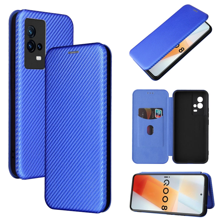 Struttura in fibra di carbonio Flip orizzontale magnetico Custodia in pelle TPU + PC + PU con slot per schede, For OPPO Realme C21Y, For vivo iQOO 8