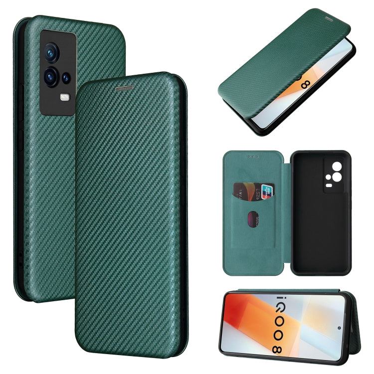 Struttura in fibra di carbonio Flip orizzontale magnetico Custodia in pelle TPU + PC + PU con slot per schede, For OPPO Realme C21Y, For vivo iQOO 8
