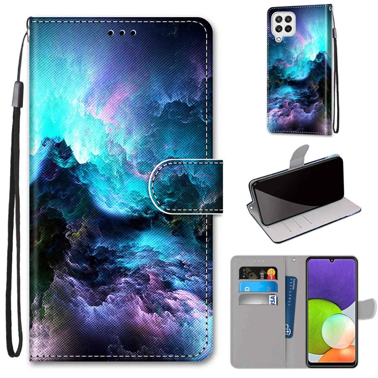 Custodia in pelle PU a vibrazione orizzontale con motivo incrociato colorato con supporto e slot per carte e portafoglio e cordino, For Samsung Galaxy A22 4G