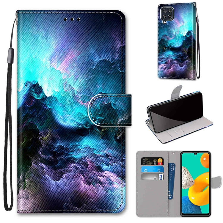 Custodia in pelle PU a vibrazione orizzontale con motivo incrociato colorato con supporto e slot per carte e portafoglio e cordino, For Samsung Galaxy M32