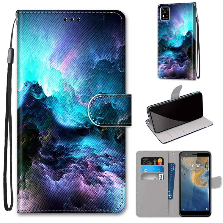 Custodia in pelle PU a vibrazione orizzontale con motivo incrociato colorato con supporto e slot per carte e portafoglio e cordino, For ZTE Blade A31
