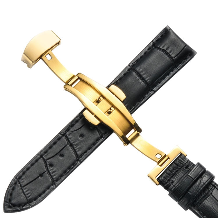 Cinturino di ricambio per cinturino con fibbia a farfalla in oro classico in pelle di vacchetta, 10mm, 12mm, 14mm, 16mm, 18mm, 20mm, 22mm, 24mm