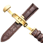 Cinturino di ricambio per cinturino con fibbia a farfalla in oro classico in pelle di vacchetta, 10mm, 12mm, 14mm, 16mm, 18mm, 20mm, 22mm, 24mm