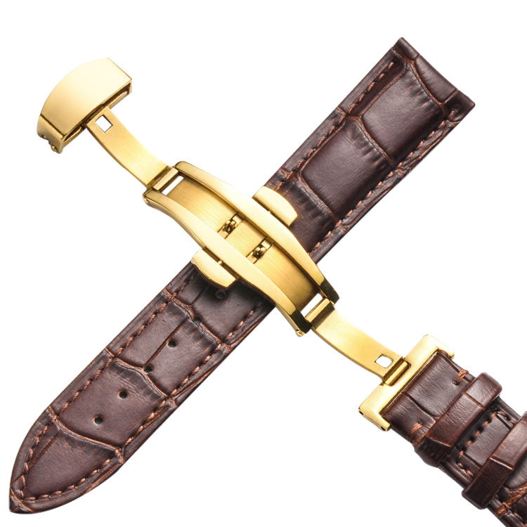 Cinturino di ricambio per cinturino con fibbia a farfalla in oro classico in pelle di vacchetta, 10mm, 12mm, 14mm, 16mm, 18mm, 20mm, 22mm, 24mm