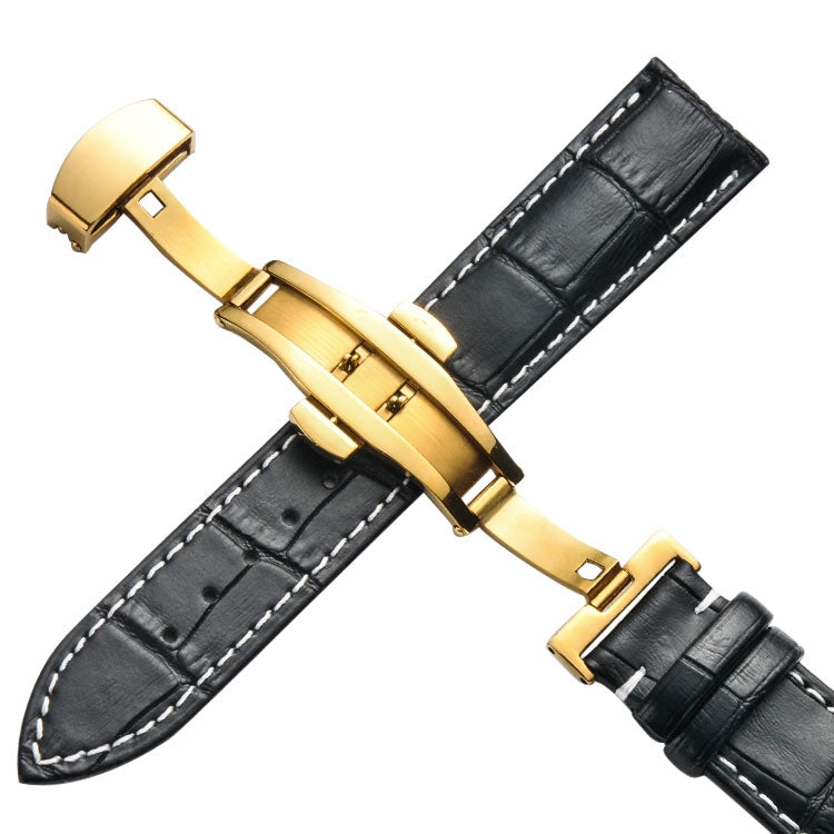 Cinturino di ricambio per cinturino con fibbia a farfalla in oro classico in pelle di vacchetta, 10mm, 12mm, 14mm, 16mm, 18mm, 20mm, 22mm, 24mm