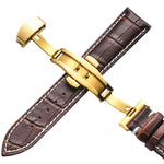 Cinturino di ricambio per cinturino con fibbia a farfalla in oro classico in pelle di vacchetta, 10mm, 12mm, 14mm, 16mm, 18mm, 20mm, 22mm, 24mm