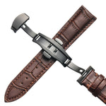 Cinturino di ricambio per cinturino di ricambio con fibbia a farfalla nera in pelle di vacchetta classica, 10mm, 12mm, 14mm, 16mm, 18mm, 20mm, 22mm, 24mm
