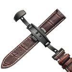 Cinturino di ricambio per cinturino di ricambio con fibbia a farfalla nera in pelle di vacchetta classica, 10mm, 12mm, 14mm, 16mm, 18mm, 20mm, 22mm, 24mm