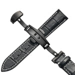 Cinturino di ricambio per cinturino di ricambio con fibbia a farfalla nera in pelle di vacchetta classica, 10mm, 12mm, 14mm, 16mm, 18mm, 20mm, 22mm, 24mm