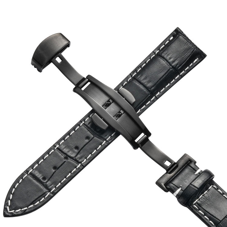 Cinturino di ricambio per cinturino di ricambio con fibbia a farfalla nera in pelle di vacchetta classica, 10mm, 12mm, 14mm, 16mm, 18mm, 20mm, 22mm, 24mm