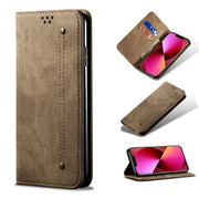 Custodia in pelle a conchiglia orizzontale in stile casual con texture denim con supporto, slot per schede e portafoglio, For iPhone 13, For iPhone 13 Mini, For iPhone 13 Pro, For iPhone 13 Pro Max