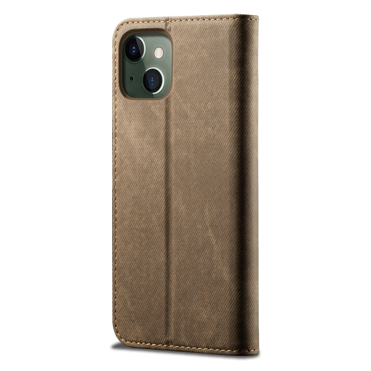 Custodia portafoglio in pelle con texture denim per iPhone 13