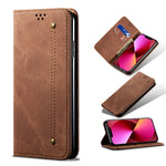 Custodia portafoglio in pelle con texture denim per iPhone 13