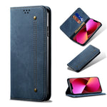 Custodia portafoglio in pelle con texture denim per iPhone 13