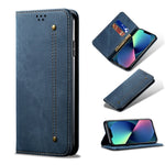 Custodia portafoglio in pelle con texture denim per iPhone 13