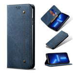 Custodia portafoglio in pelle con texture denim per iPhone 13